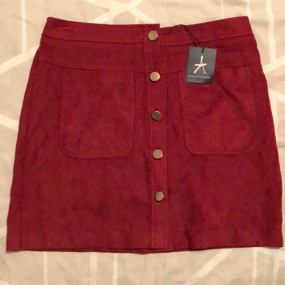 Suede Button Front Skirt